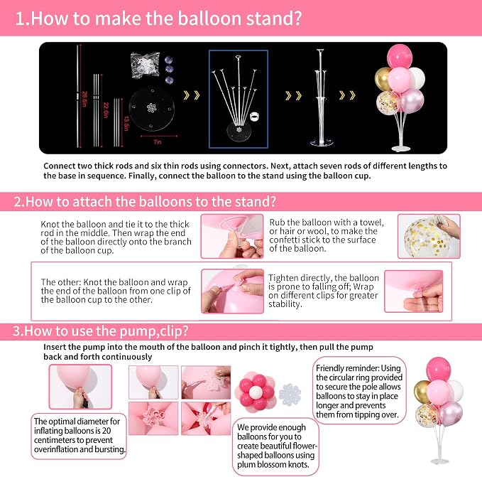 Pink White and Gold Balloons Table Centerpieces Stand Kit 4 Sets - Image 3