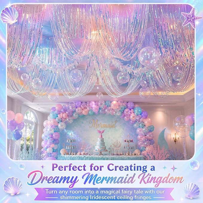 4 Pcs Iridescent 15ft Metallic Foil Ceiling Fringe Curtains - Image 4