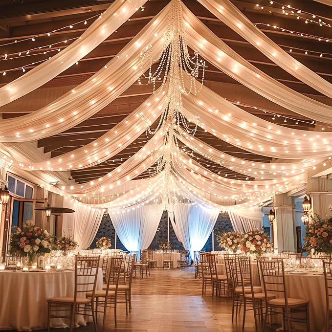 6 Panels Champagne Ceiling Drapes - Image 5