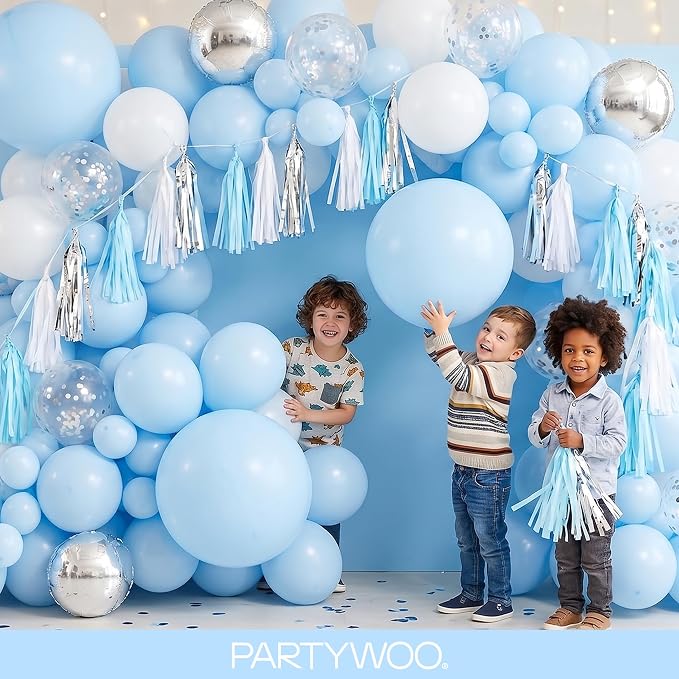 PartyWoo Baby Blue Balloons 123pcs Light Pastel Sky Aqua Blue Color | Different - Image 5