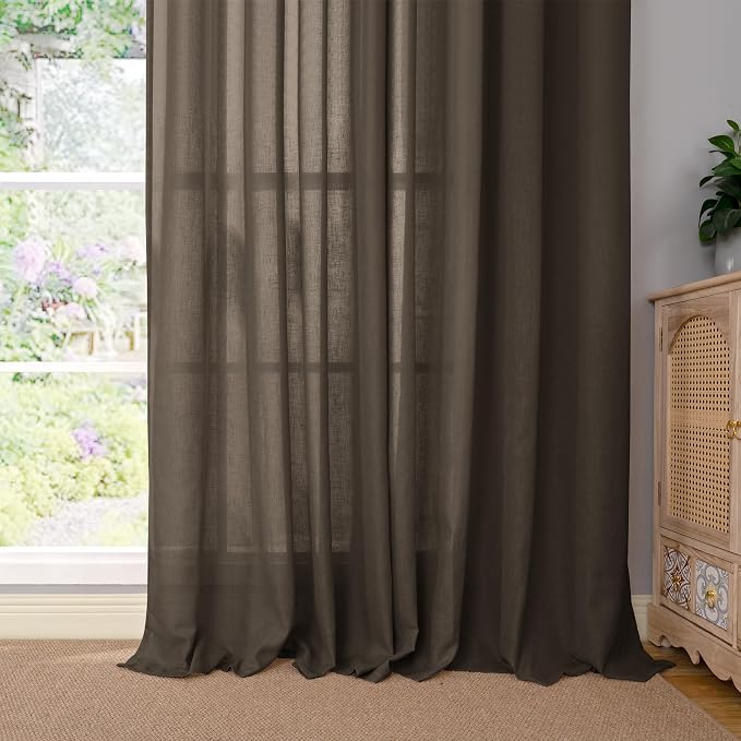 YoungsTex Dark Brown Linen Semi Sheer Curtains 45 Inches Length - Image 8