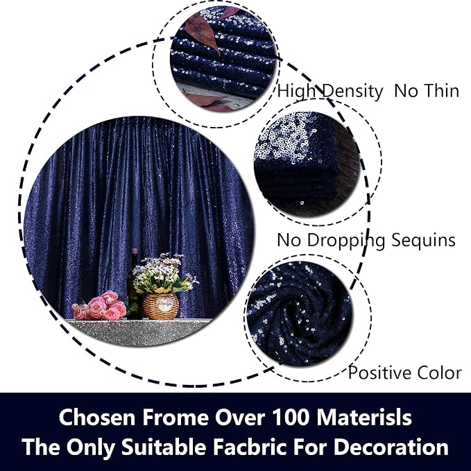 JYFLZQ Navy Blue Sequin Backdrop Curtains 2ft x 8ft 4 Panel Glitter Photo Booth - Image 6