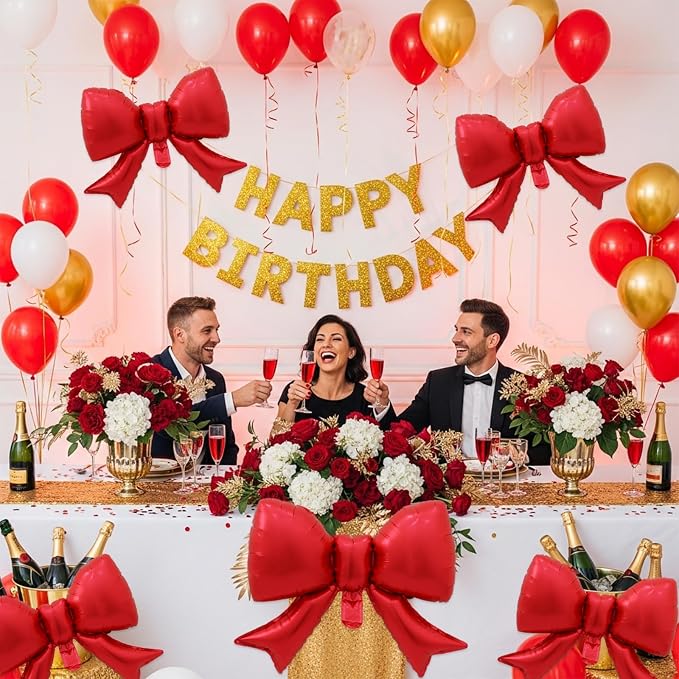 Vuzvuv 5 Pcs Big Red Bow Balloons, 30 Inch Foil Bow Balloon - Image 5