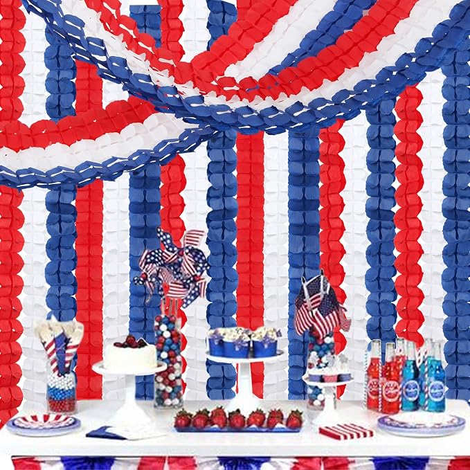 Fourth-4th of July Memorial-Day Party-Decorations - 157FT Red White Blue - Image 6