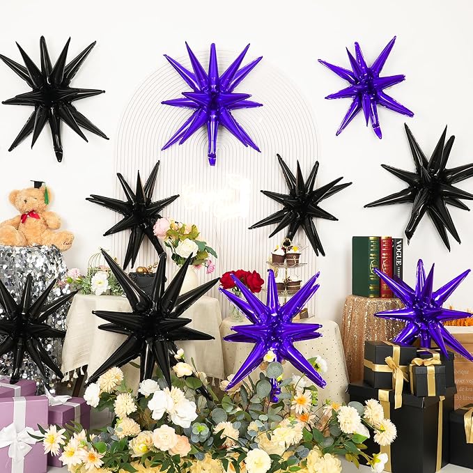 9Pcs Purple and Black Star Balloons, Large Explosion Foil Balloons, Metallic - Image 5