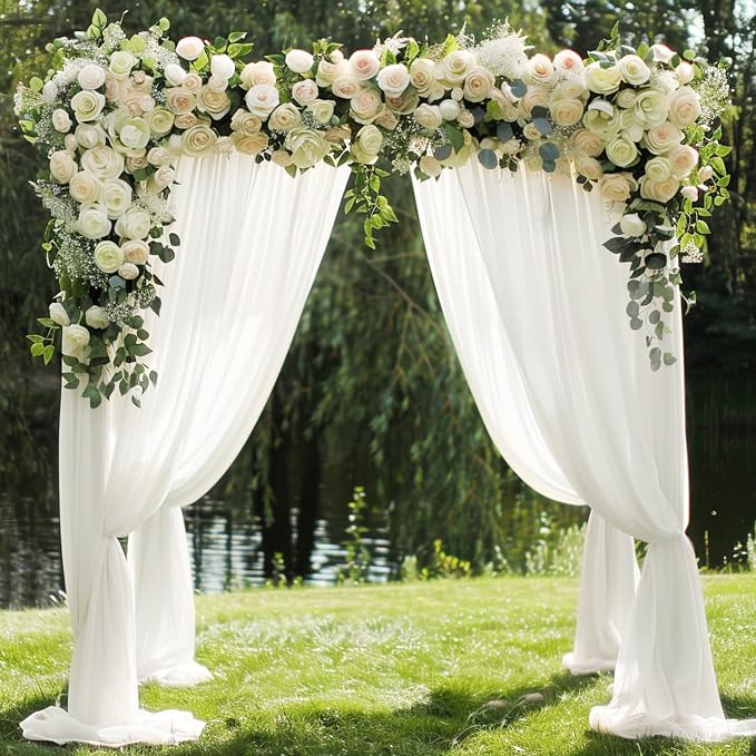 Ivory Wedding Arch Draping Fabric Backdrop Drapes Sheer 4 Panels | 28.7"x20FT - Image 7