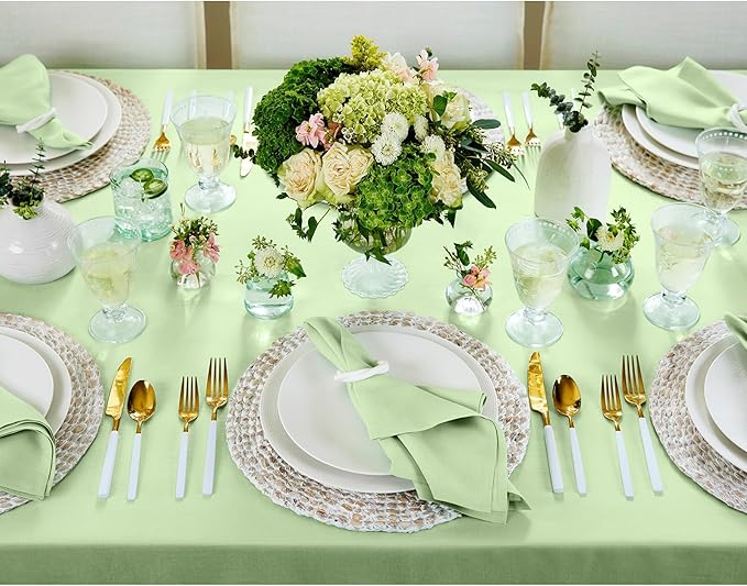 Solino Home Linen Tablecloth for Rectangle Tables 60 x 108 Inch - 100% Pure Linen Pastel Green Table Cloth - Fete, Machine Washable Cloth Tablecloth