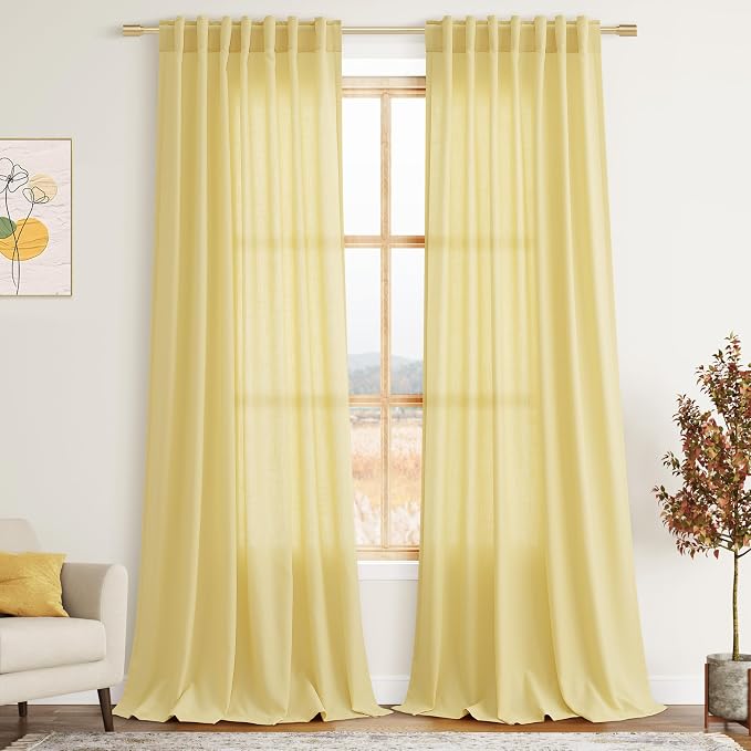 Yellow Linen Curtains 105 Inches Long by Nanspring