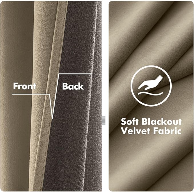 MIULEE Velvet Curtains Taupe 52 x 96 Inch Length Set of 2 | Grommet Drapes - Image 3