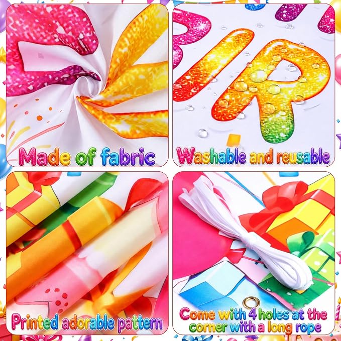 Blulu Happy Birthday Backdrop Banner Sign Poster Large Fabric Glitter Balloon - Image 3