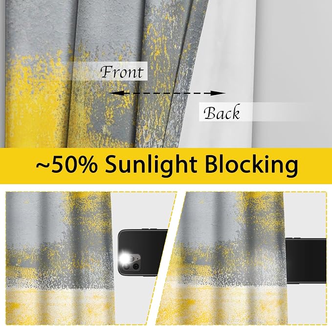 Yellow Window Curtain Yellow Grey Abstract Thermal Insulating Drapes Rust Art - Image 2
