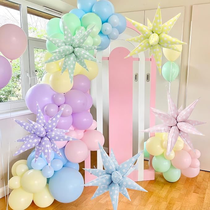 2Pcs Yellow Macaron Polka Dot Explosion Pointed Star Foil Balloons/Candy Color - Image 6