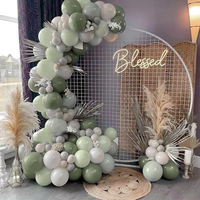 PartyWoo Sage Green Balloons 101pcs Boho Dusty Olive Green Color | Balloons - Image 5