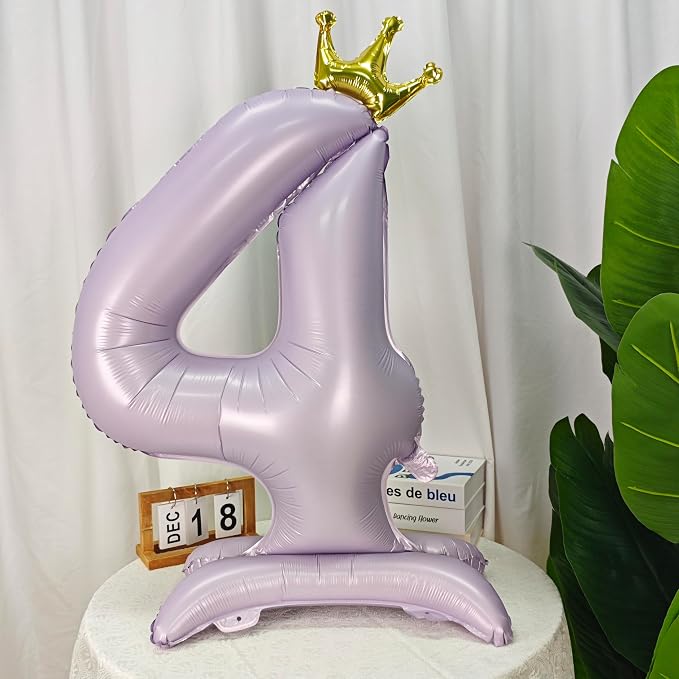Standing Purple Crown Number 4 Balloon 40In Pastel Purple Crown 4 Balloon | - Image 3