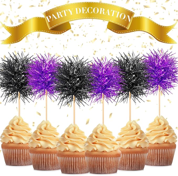 Chinco 100 Pcs Halloween Foil Firework Cupcake Toppers | Sparkle Tinsel Cake - Image 2