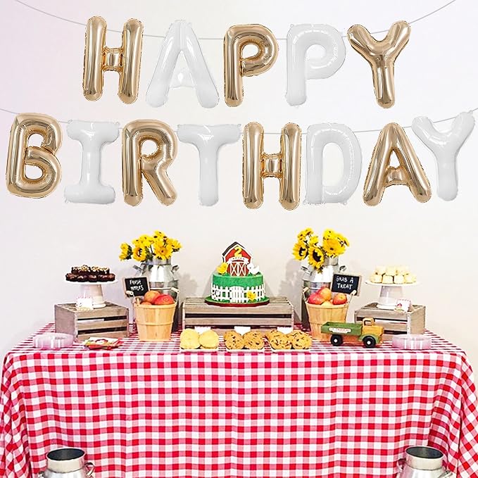TONIFUL 16 Inch Champagne Gold White Happy Birthday Balloon Banner Decor | - Image 3