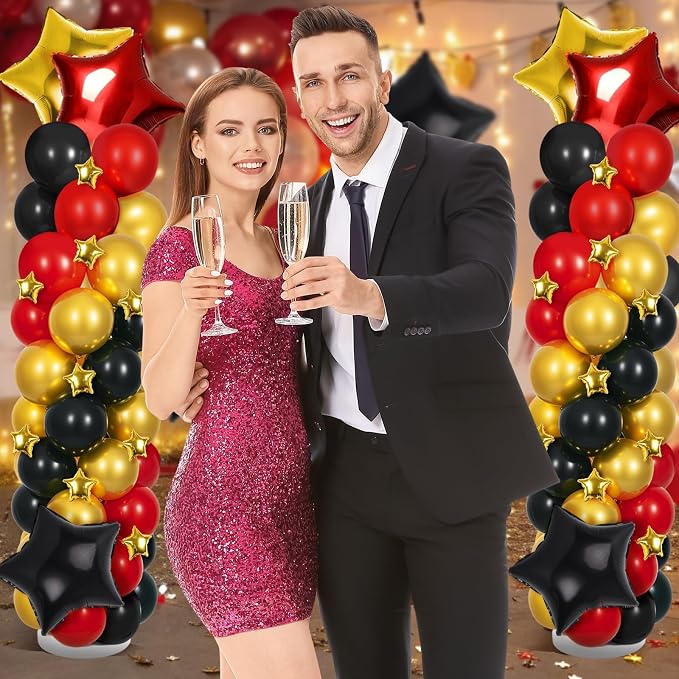 2 Sets Black Gold and Red Balloons Decorations Adjustable Balloon Column Stand - Image 7