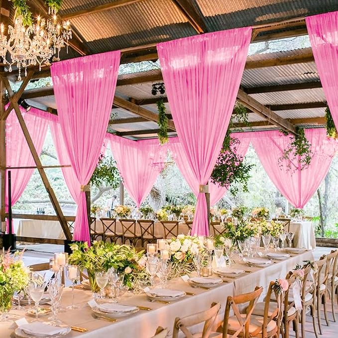 MODFUNS Pink Wedding Drapes 5x30ft 2 Panels Wedding Arch Draping Fabric Chiffon Semi Sheer Drapery Curtain Ceiling Covering Fabric for Party Banquet Decorations