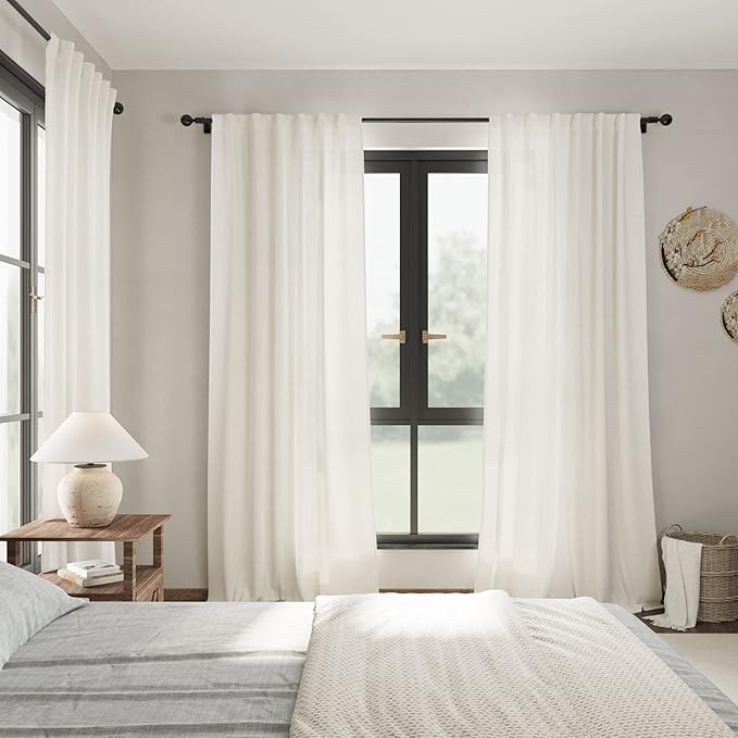 Nanspring Cream Linen Curtains 83 Inch Length 2 Panels Set - Image 7
