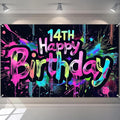 HOMETITUTE Glow in The Dark 14th Birthday Banner 71x43 Inch Colorful Paint by HOMETITUTE