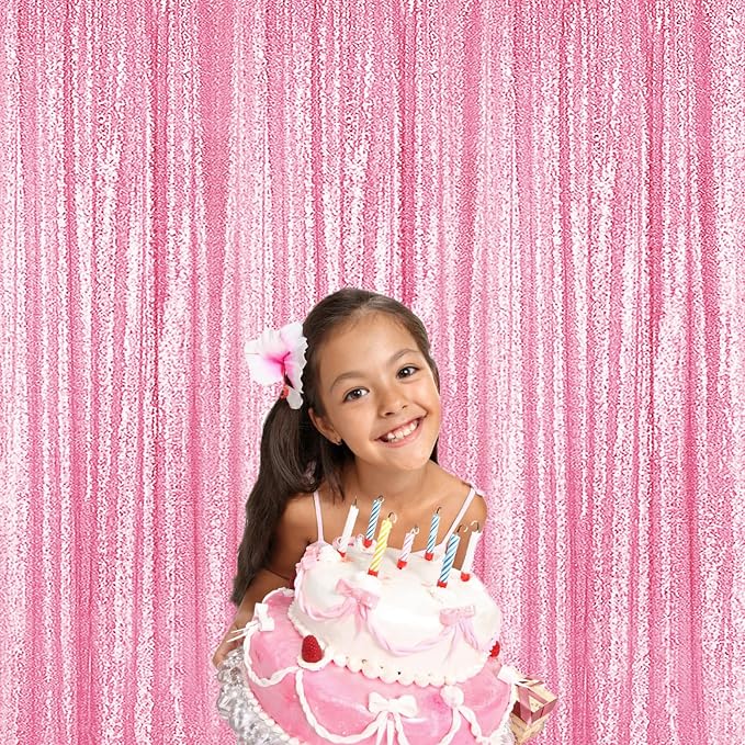 Sugargirl Matte Pink Sequin Backdrop Curtain 6 Panels 2FTx8FT Glitter Matte - Image 8