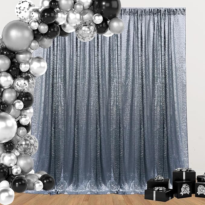 2×8FT-4PCS Black Silver Sequin Backdrop Curtains Panels, Photography Backdrop - Image 2
