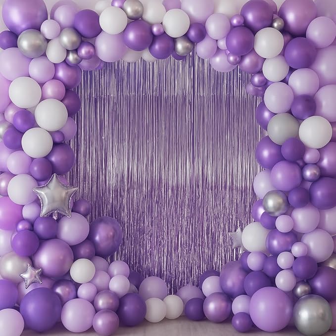 Voircoloria Light Purple Foil Fringe Backdrop Curtains, Birthday Party - Image 6