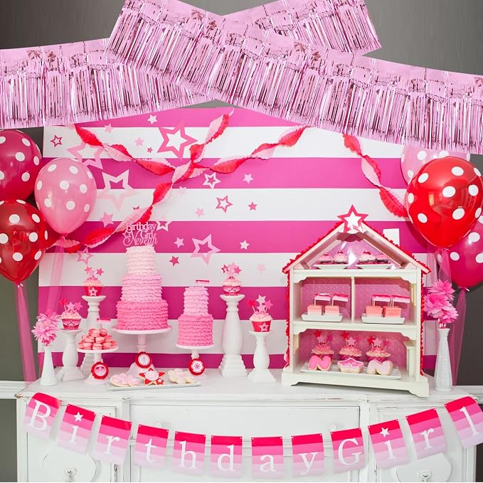 BEISHIDA Pink Fringe Garland Banner 3Pack 30ft Wall Tinsel Foil Streamers | - Image 4