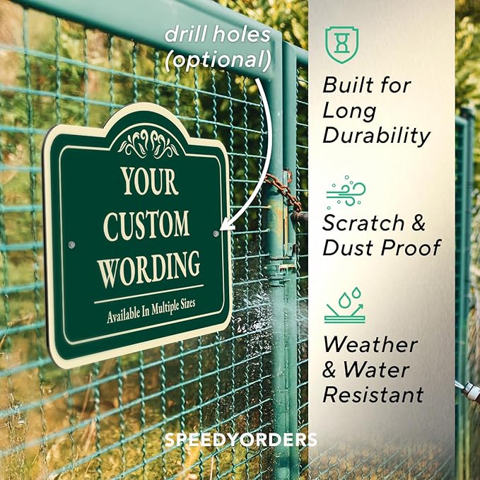 Custom Decorative Outdoor Metal Sign - Personalized Aluminum Driveway Sign, Waterproof, Made In USA - Design 1 Forest Green 42x28 In