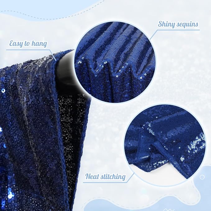 PartyDelight Navy Blue Sequin Backdrop Curtains 5x10ft 2 Sparkly Panels | 4 - Image 2