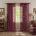 Kotile Burgundy Floral Sheer Curtains by Kotile+Curtains