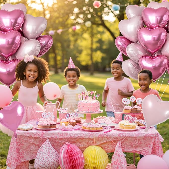 TONIFUL 30Pcs Pink Hot Pink Heart Balloons 18Inch Heart Shape Foil Balloon | - Image 4