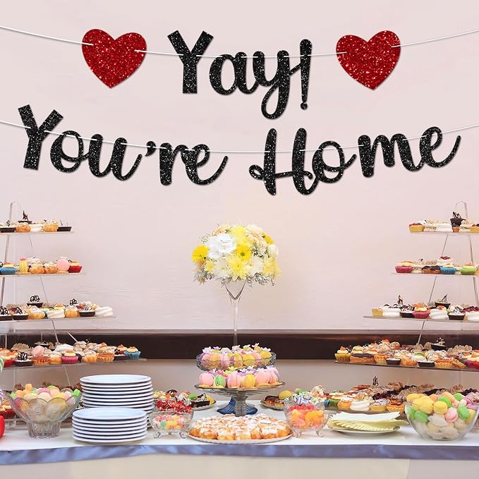 Black Glitter Welcome Home Banner, Yay! You're Home Banner - Image 7