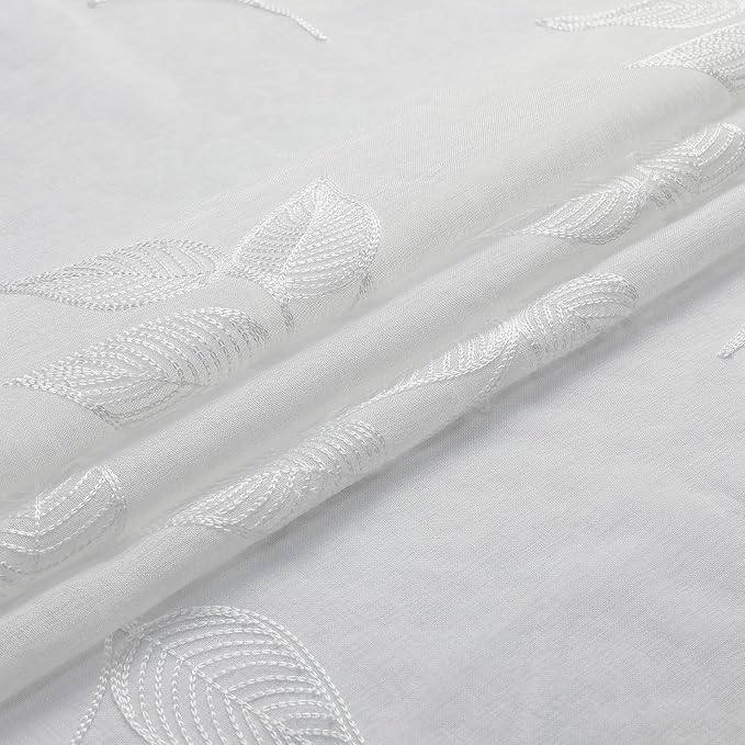 White Sheer Curtains Leaf Embroidered 84 Inches Long 2 Panels | Light Filtering - Image 7