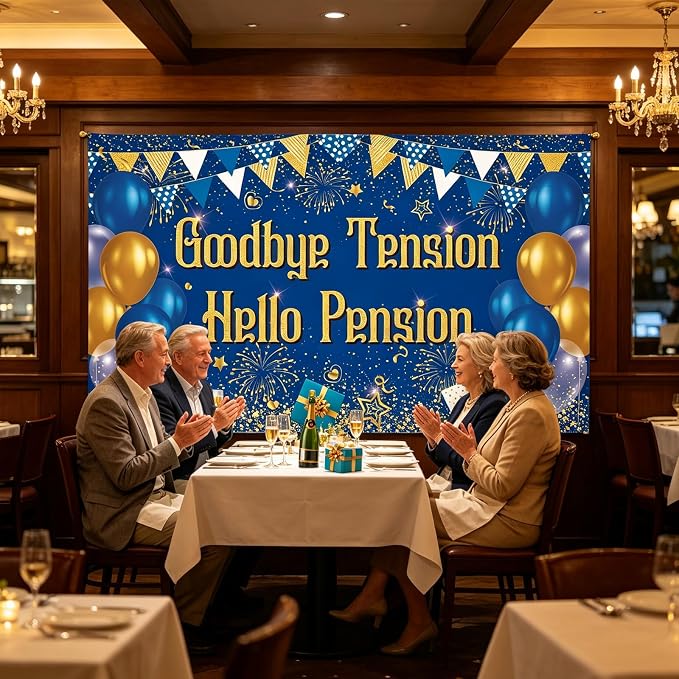 Blue Gold Goodbye Tension Hello Pension Backdrop Banner Photography Background - Image 6