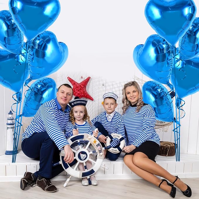 TONIFUL 30 Pcs Blue Heart Balloons 18 Inch Heart Shape Foil Mylar Balloons | - Image 5