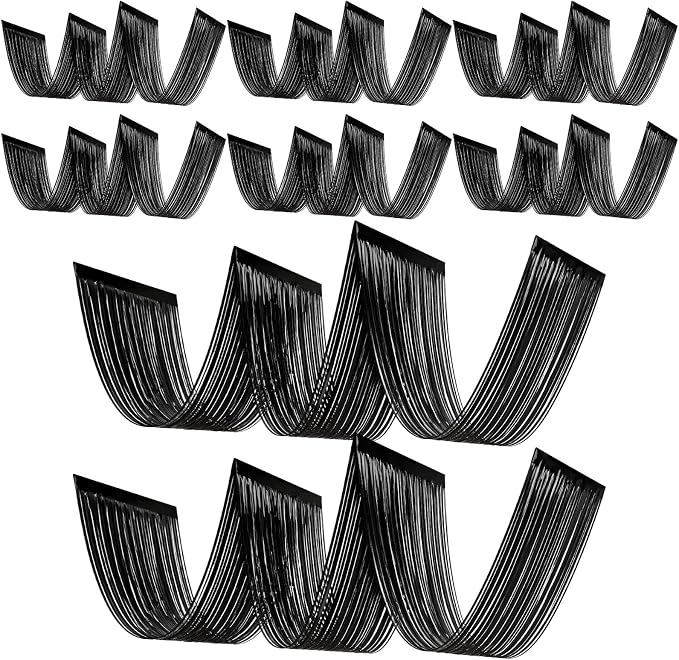 8 Pcs 15ft Black Metallic Foil Ceiling Fringe Curtains, Party Decor Fringe by Breling
