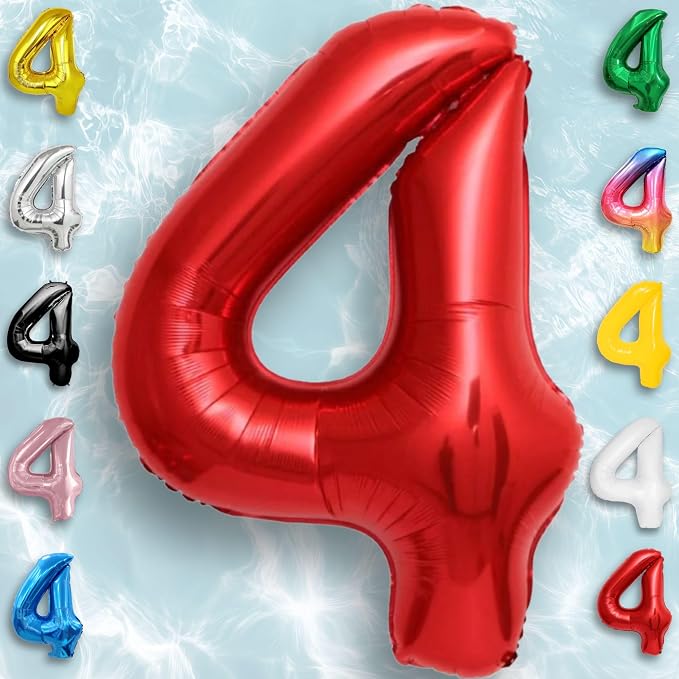 Red Number Balloon 4 Mylar Foil Balloons 16 inch - Image 6