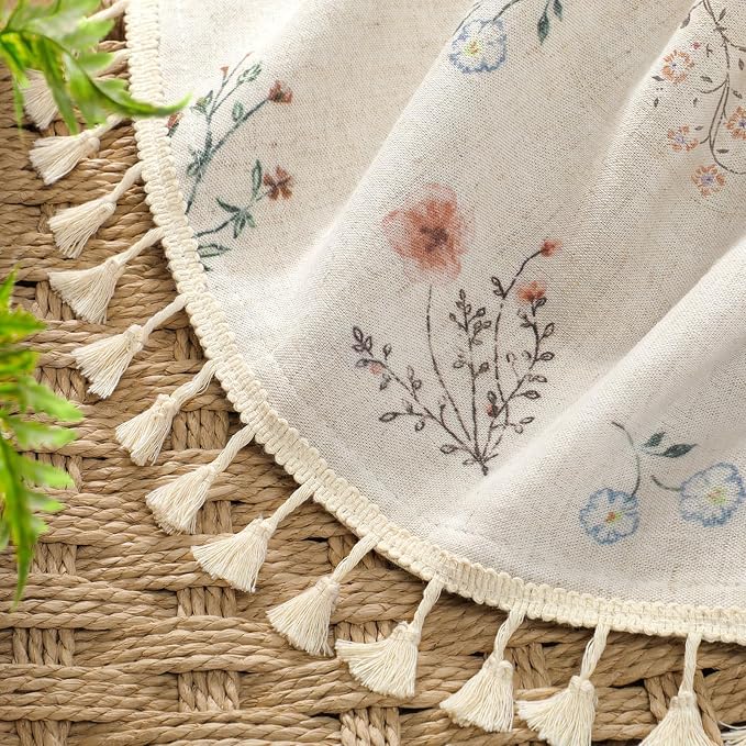 Boho Floral 100% Blackout Curtains 63 Inch 2 Panels Linen Texture | Farmhouse - Image 4