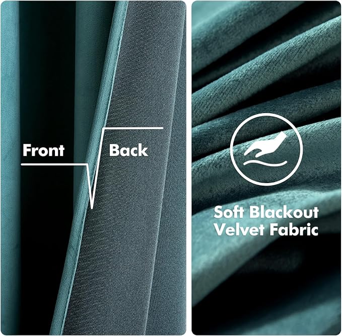 MIULEE Velvet Curtains Teal 52 x 72 Inch Length Set of 2 | Grommet Drapes - Image 3
