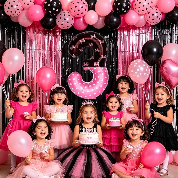 40 Inch Pink Cartoon Mouse Number 3 Balloon, Birthday Party Decorations | Black - Image 2
