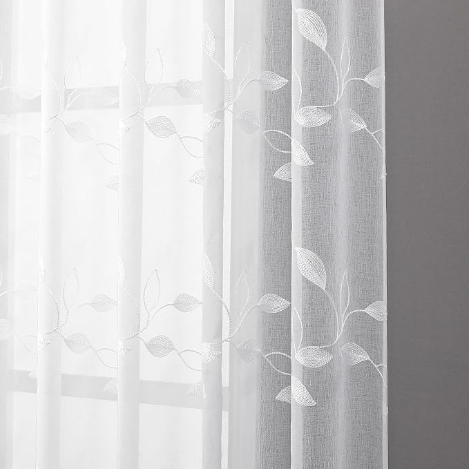 Tollpiz White Leaf Sheer Tier Curtain Kitchen 30 x 36 Inches | Leaves - Image 8