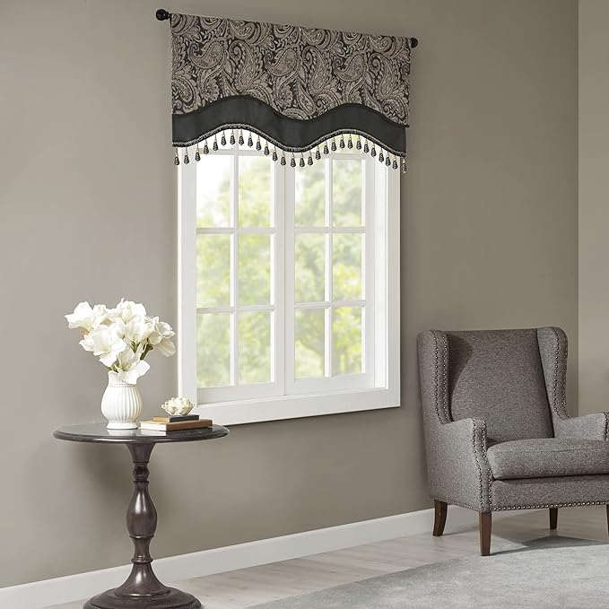 Madison Park Faux Silk Paisley Jacquard, Rod Pocket Curtain by MADISONPARK