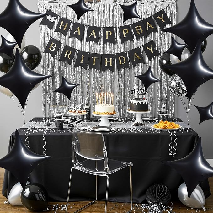 TONIFUL 30 Pcs Four Pointed Star Balloon 26In & 10In Black Foil Balloon | - Image 6