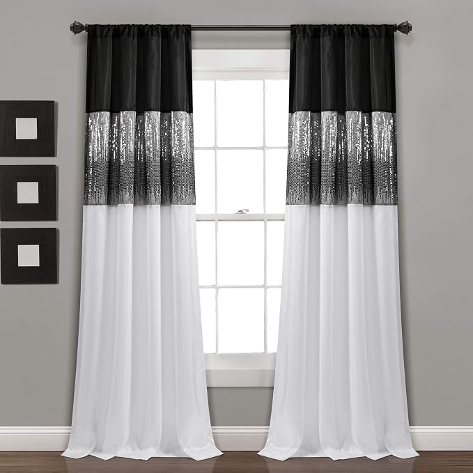 Lush Decor Night Sky Window Curtain Panel, Single 42"W x 84"L Black & White by LushDecor