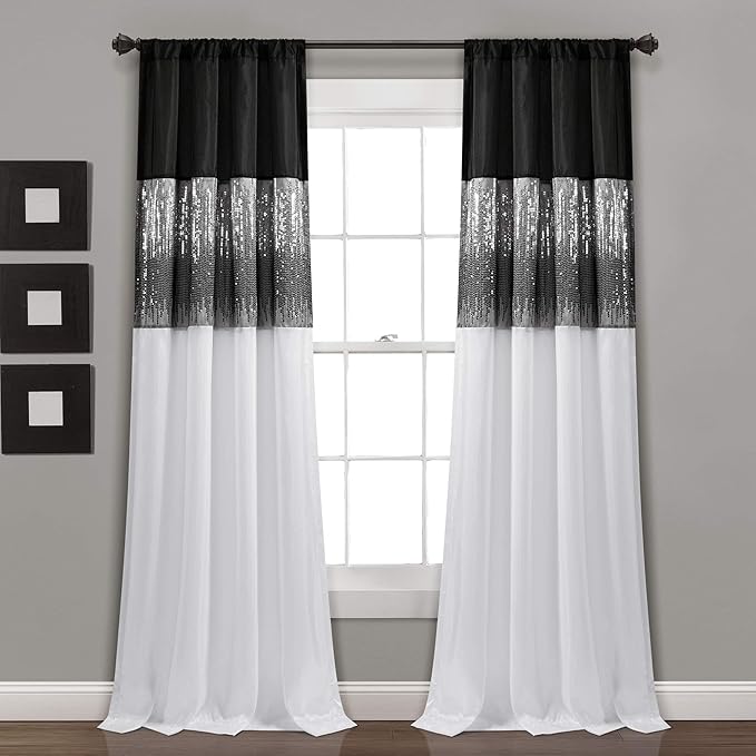 Lush Decor Night Sky Window Curtain Panel, Single 42"W x 95"L Black & White by LushDecor