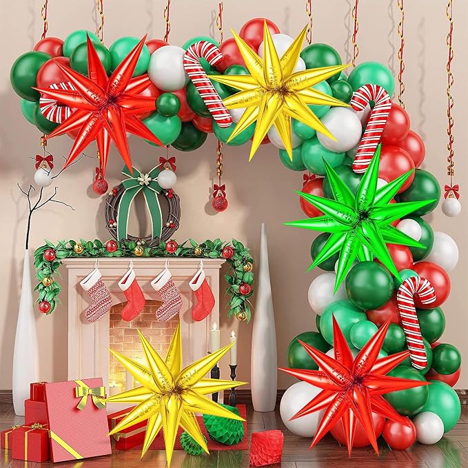 72 PCS Gold Red Green Star Balloons, Spike Balloons - Image 2
