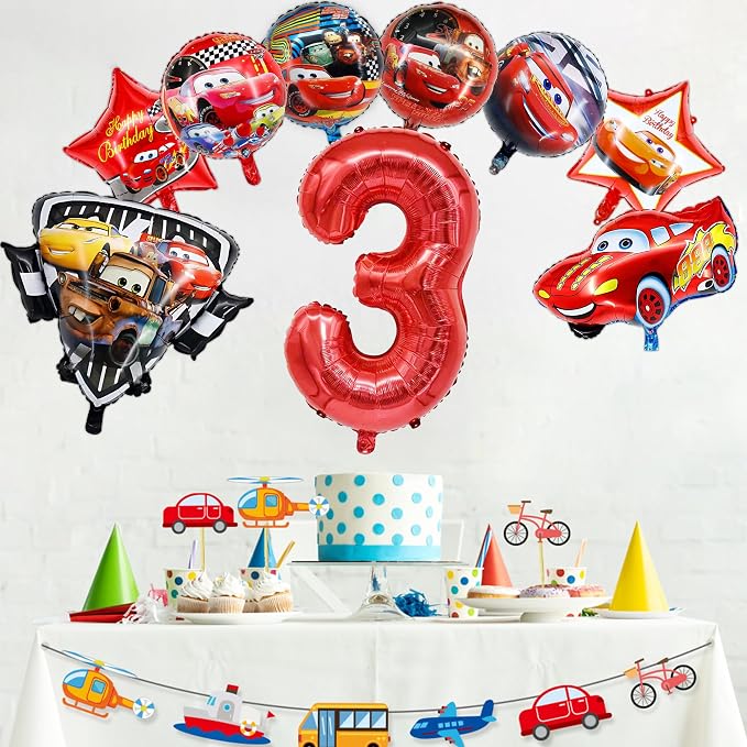 9 Pcs Car Theme Happy Birthday Decorations, Cute Cartoons Party Decorations - Image 4