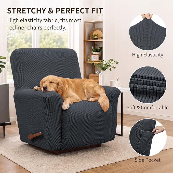Recliner Chair Covers, 1-Piece Lazy Boy Recliner Covers, Charcoal | Washable - Image 2
