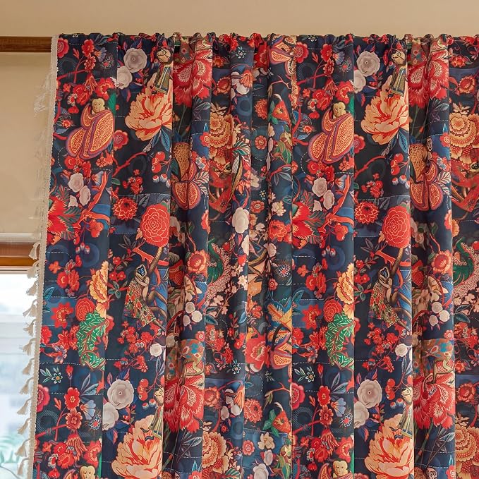Floral Rod Pocket Semi Sheer 96 Inch Curtains 2 Panels - Image 4